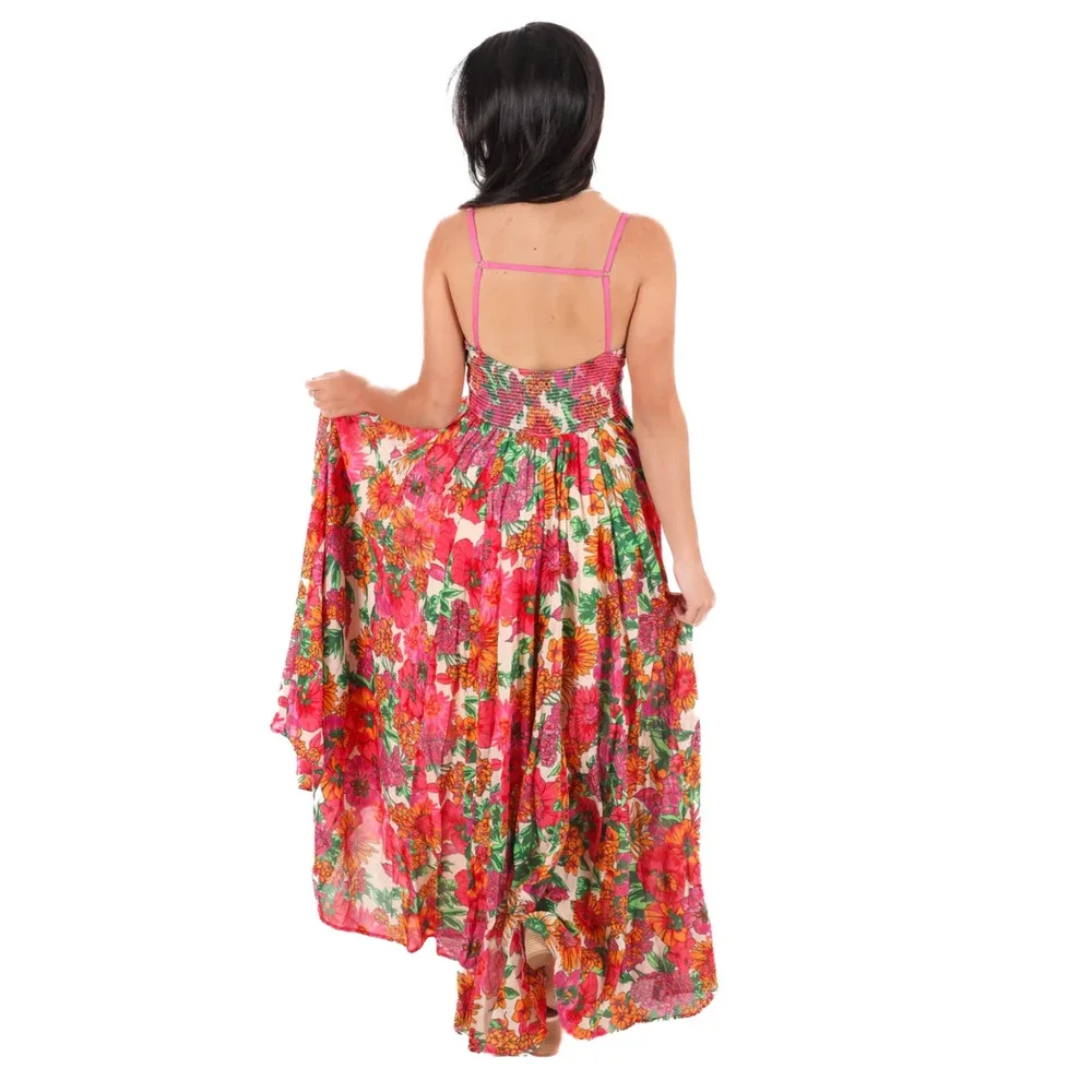 FREE PEOPLE PINK FLORAL DREAM WEAVER BOHO MAXI DRESS SZ XS